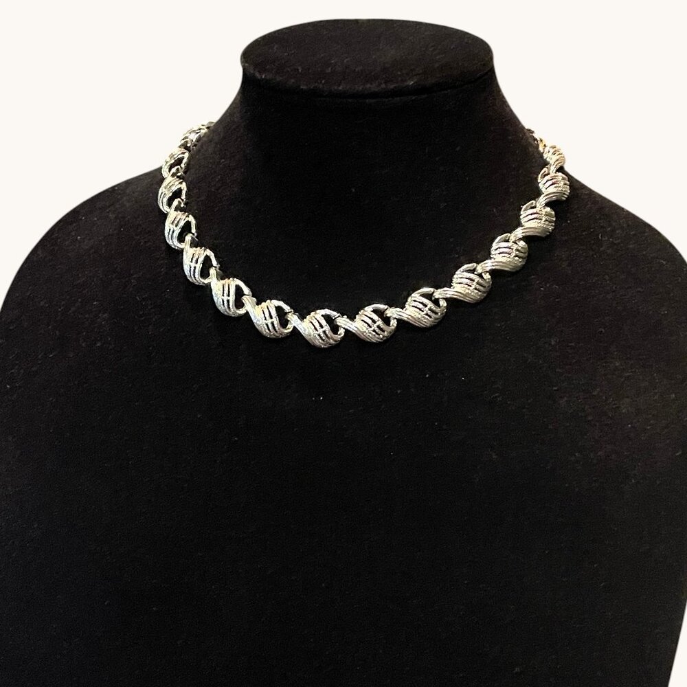 Silver Plated Braided Link Choker Necklace – 17”